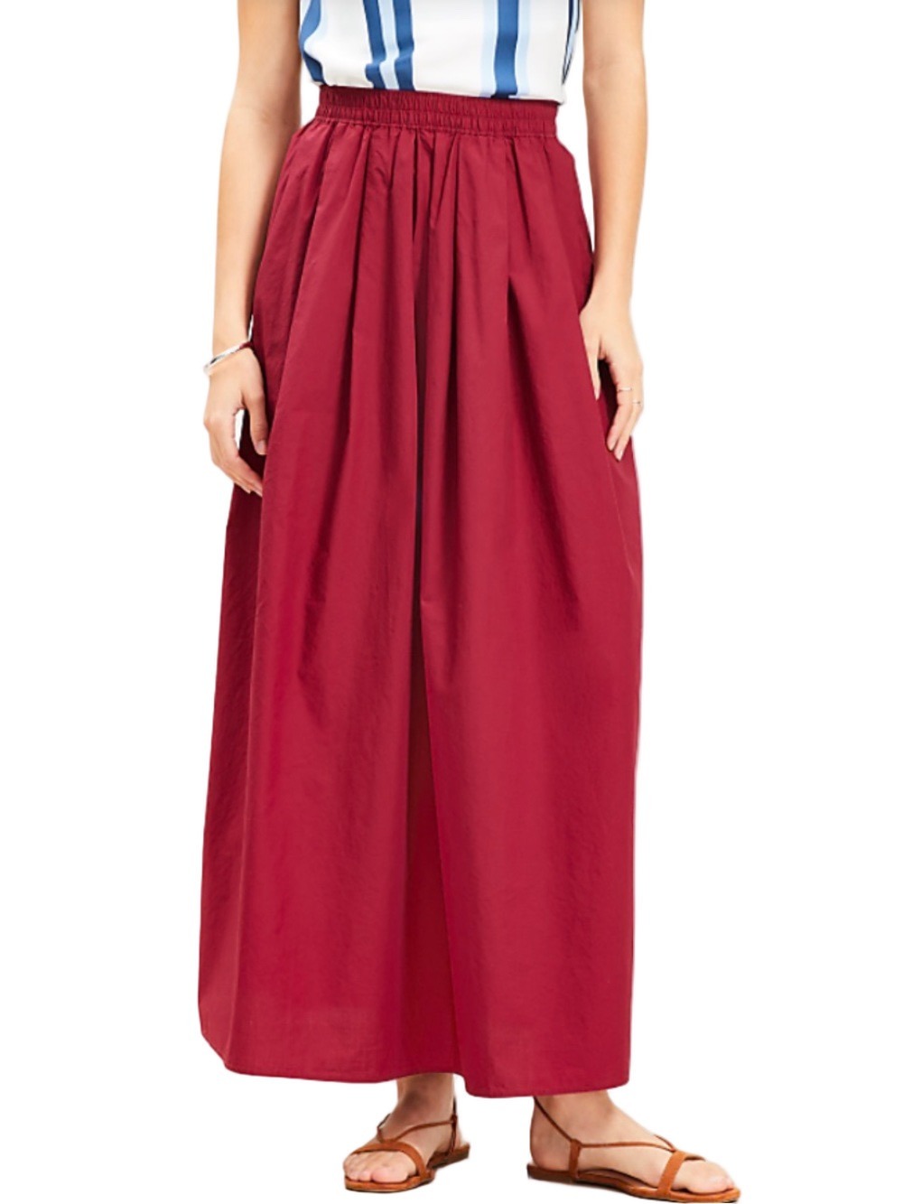 Stretch Cotton Burgundy Red Long Maxi Skirt Size 10 Pockets NEW!